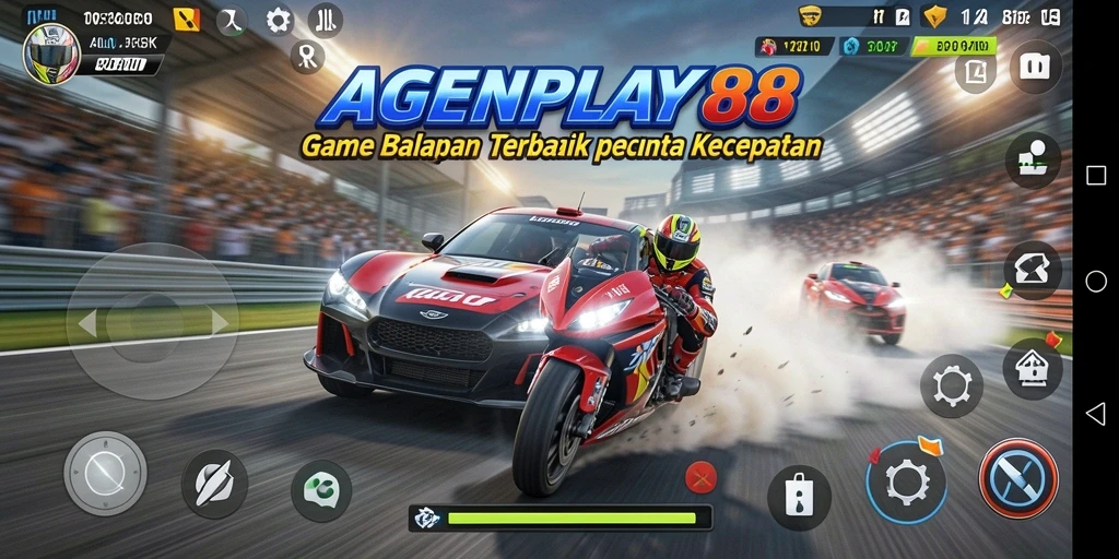 Tampilan menarik dari gameplay AGENPLAY88 saat balapan di trek menantang.
