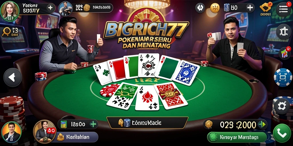 Screenshot utama BIGRICH77 menampilkan aksi seru permainan Poker.