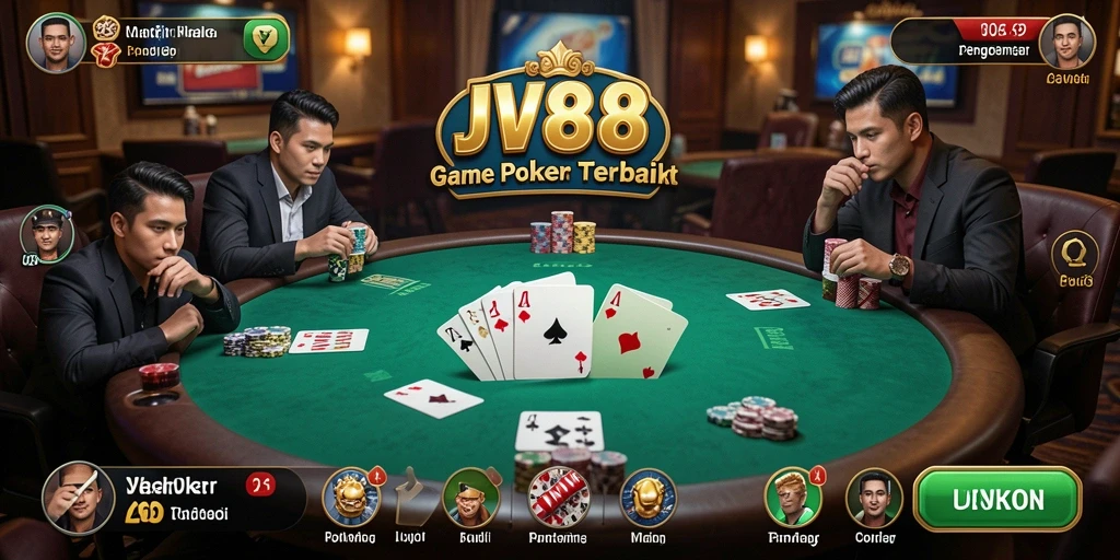 Screenshot JV88 menampilkan gameplay Poker yang menegangkan dan seru.