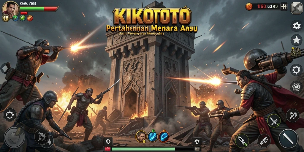 Tampilan gameplay KIKOTOTO saat mempertahankan menara dari serangan musuh.