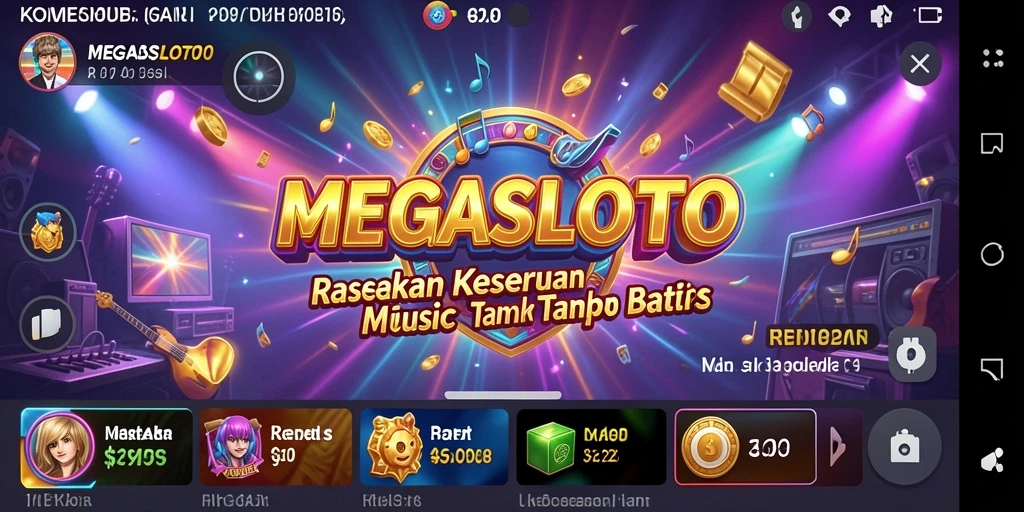 Tampilan gameplay MEGASLOTO dengan iringan musik yang seru.