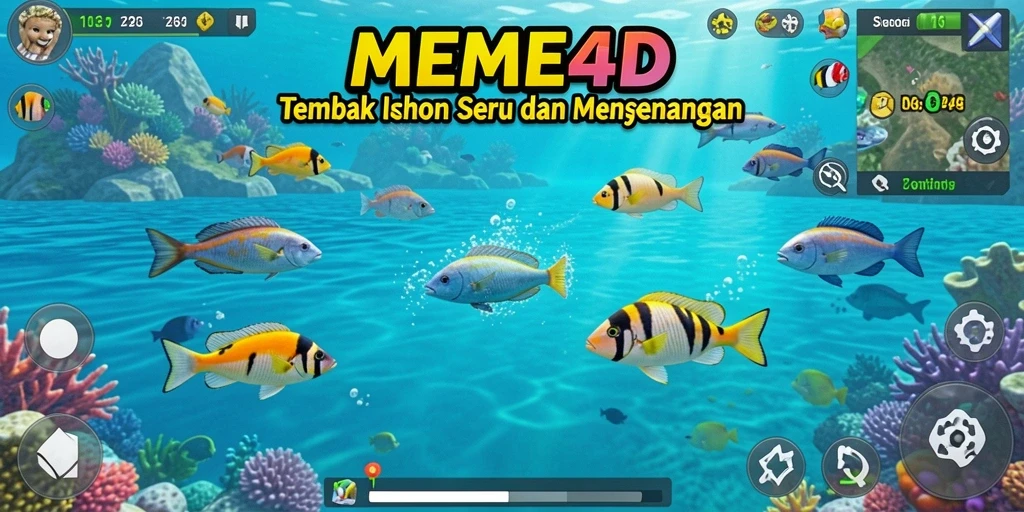 Tampilan gameplay seru di MEME4D dengan ikan-ikan beragam yang menunggu untuk ditembak.