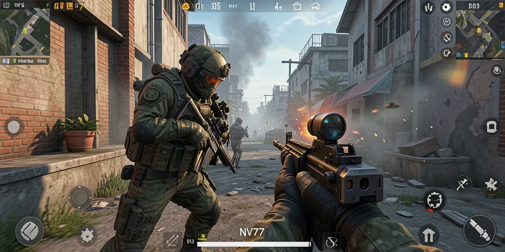 Gameplay NV77 yang menegangkan dalam aksi FPS.