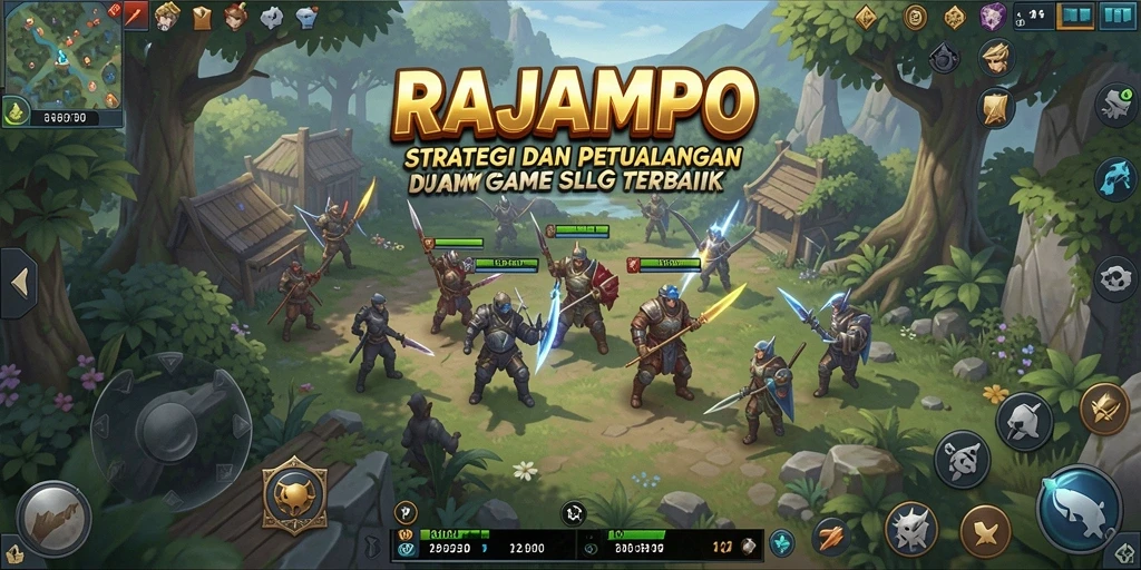 Screenshot utama RAJAMPO menampilkan aksi strategi dan petualangan yang seru.