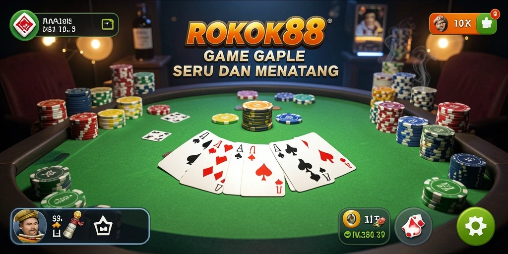 Gameplay seru Gaple di aplikasi ROKOK88 yang menarik.