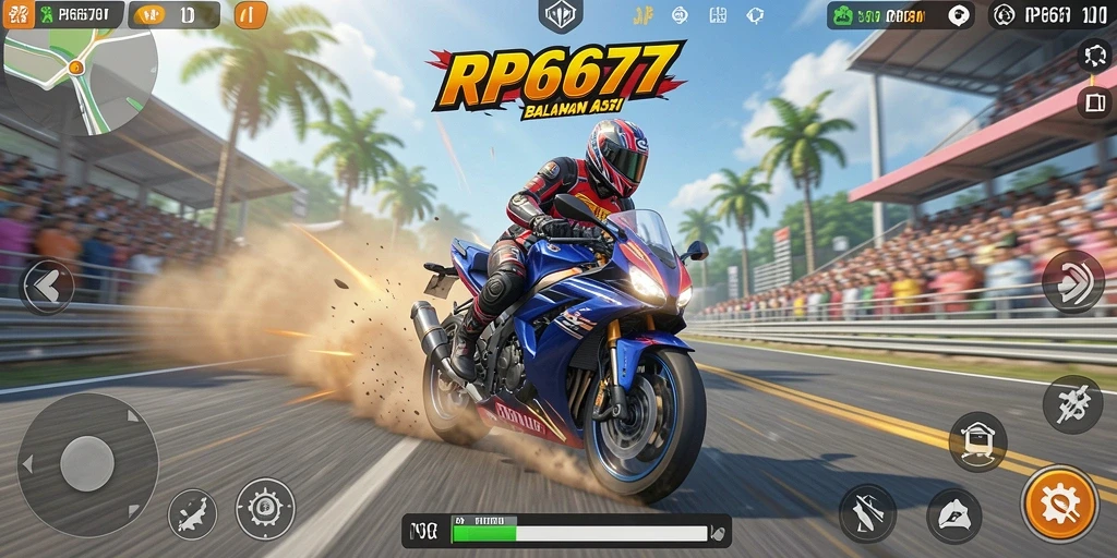 Tampilan gameplay seru balapan motor di RP6677.