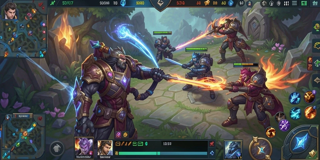 Tangkapan layar <strong>SD107</strong> menampilkan pertarungan seru di arena MOBA.