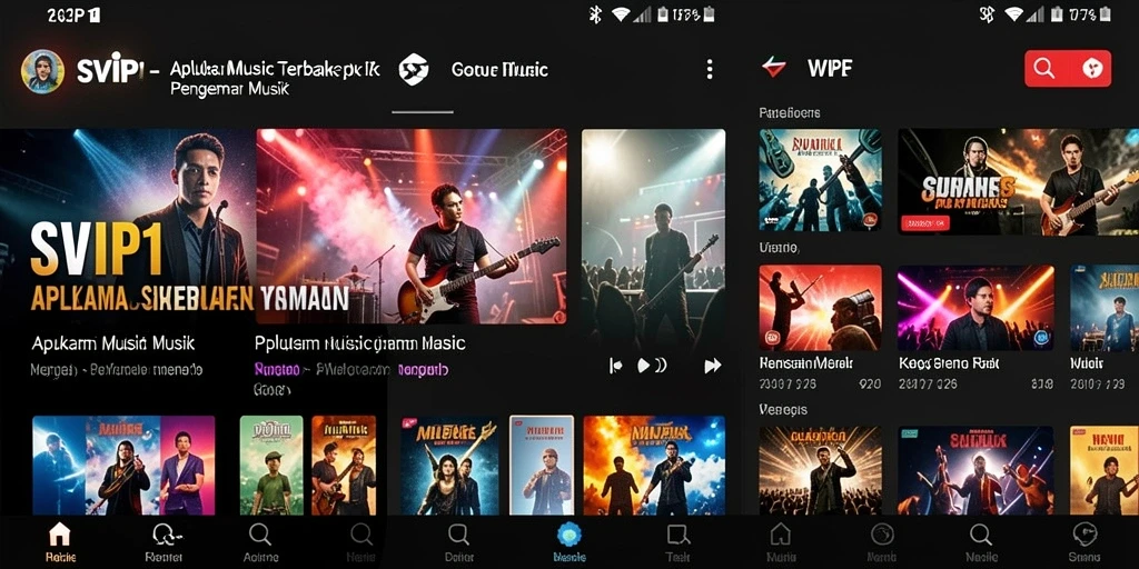 Screenshot utama SVIP1 menampilkan pengguna yang menikmati musik dengan antarmuka aplikasi yang stylish.