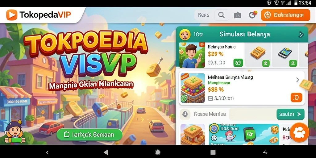 Screenshot menampilkan gameplay TOKOPEDIAVIP yang melibatkan pengalaman belanja simulation.